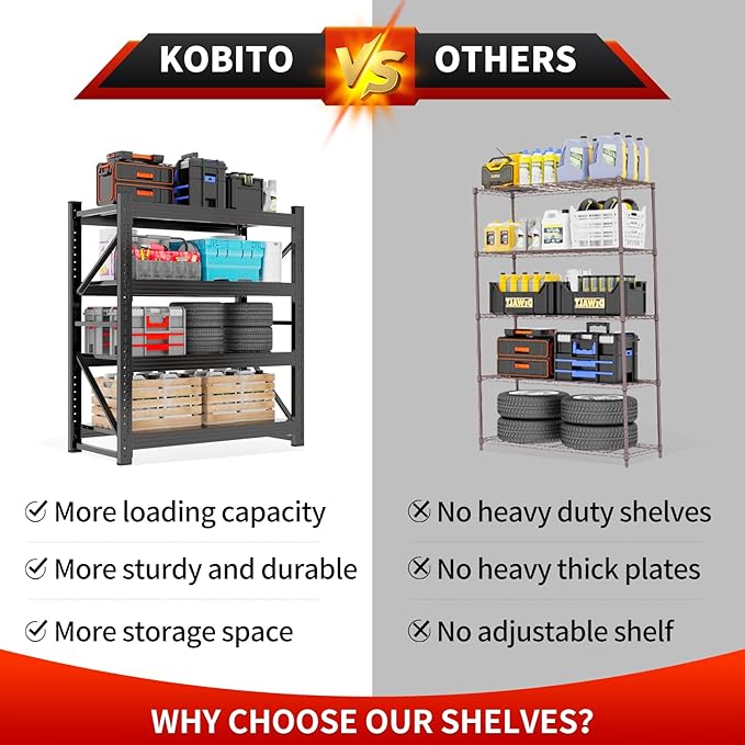 3000LBS Garage Storage Shelves, 48" W Garage Shelving Heavy Duty Adjustable Shelving Unit, 4 Tier Metal Utitly Shelves Industrial Shelving for Warehouses,Basement,Black