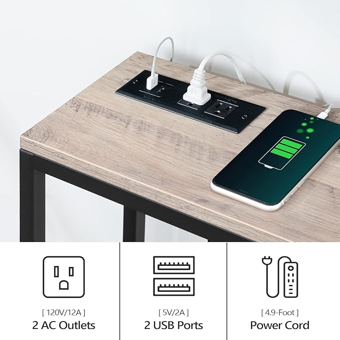 63" Console Table with Power Outlet, Narrow Sofa Table, Industrial Entryway Table with USB Ports, Behind Couch for Entryway, Hallway, Foyer, Living Room, Greige CTHG16E01Z1