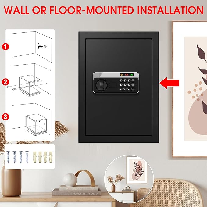 3.3 Cuft Large Fireproof Safe for Home, Security Safe Box Fireproof Waterproof with Digital Keypad, Removable Shelves and Alarm System, Anti-theft Personal Safes for Home Use Fire and Water Proof