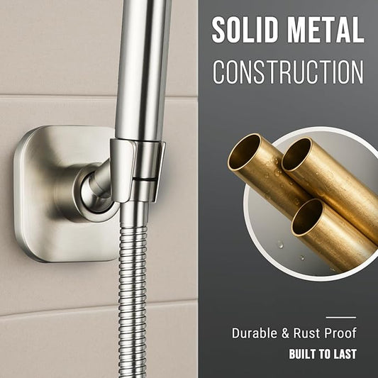 G-Promise Metal Handheld Shower Head Holder, Adjustable Wall Mount Shower Wand Bracket, Strong Adhesive Disc Mount or Drill Installation (Square, Brushed Nickel)