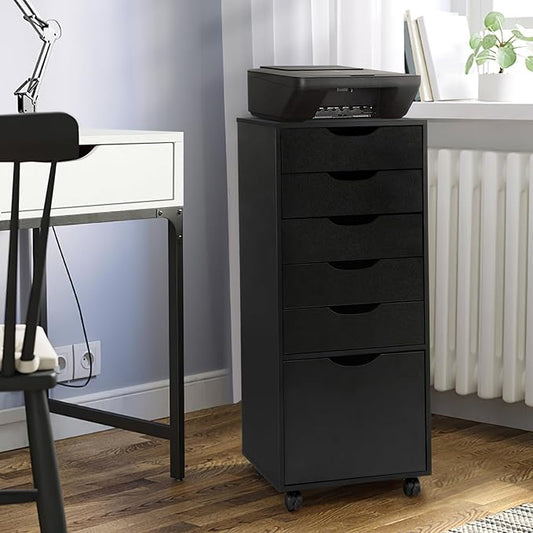 TUSY 5-Drawer Storage Cabinet, File Organizer with Caster Wheels, Chest of Drawers, Mobile File Cabinets, File Cabinets for Home Office, Under Desk Cabinet, Organization and Storage for Office, Black