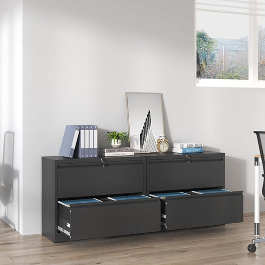 Lateral File Cabinets 2 Drawer,Metal Lateral Filing Cabinet for Home Office,Wide Steel Storage Cabinet Commercial Drawer for Legal/Letter/A4 Size Files Assembly Required