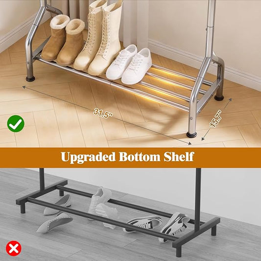 EAGMAK Sturdy Clothing Racks for Hanging Clothes – Metal Clothes Rack with Shelf, Portable Garment Rack for Closet Storage, Laundry Drying & Small Space Clothes Organization, Silver