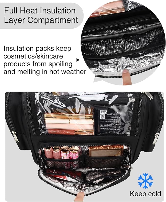 TANTO Makeup Brush Bag, Extra Large Makeup Case Professional Makeup Artist Bag Stand-up Cosmetic Bag Travel Makeup Brush Case with Shoulder Strap and Adjustable Divider