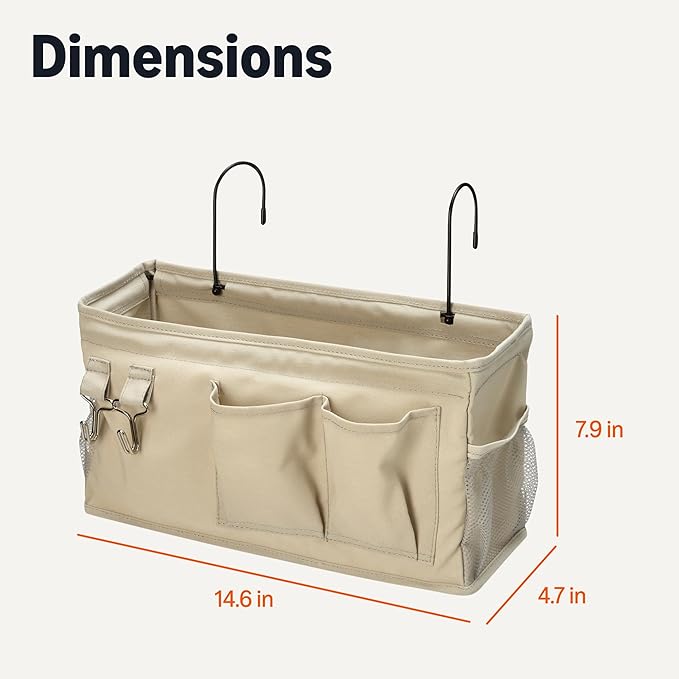 Amazon Basics Bedside Caddy Hanging Storage Organizer for Phone and Bedside Essentials, 4.72 x 14.57 x 7.87 in, Dark Grey Linen