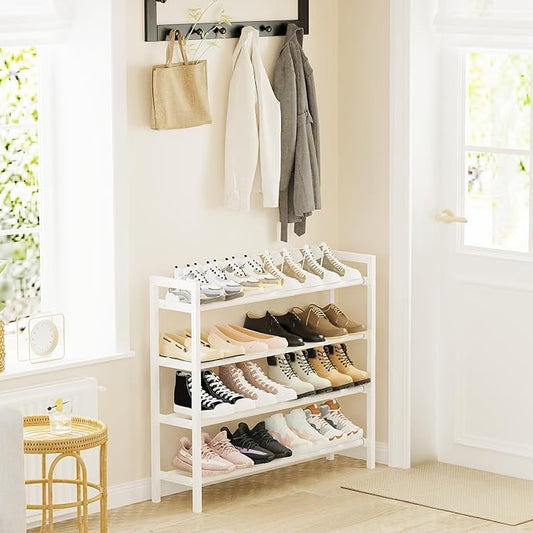 Mavivegue Expandable Shoe Rack for Closet, Adjustable Shoe Rack for Small Space (White, 4 Tier - Small)