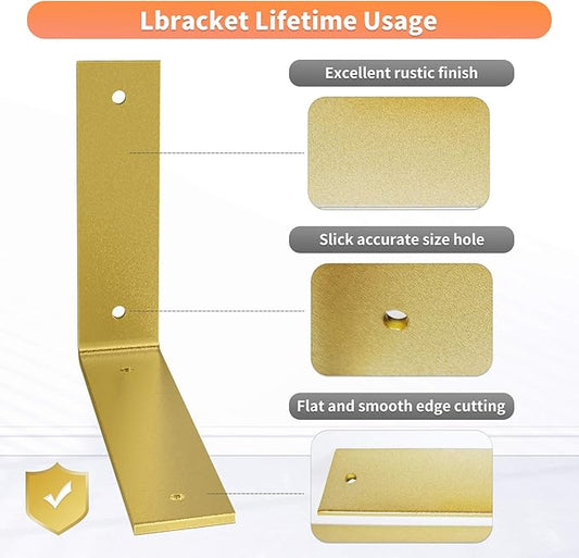 L Shelf Brackets 10 inch, Gold Heavy Duty Iron Shelf Brackets, Industrial Modern Floating Shelf Support for Wall Mount Shelves