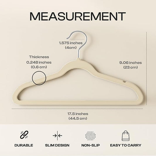 Utopia Home Velvet Hangers 20 Pack – Luxury Non-Slip Slim Pant & Coat Hangers, Strong Space-Saving Clothes Hangers with Pants Bar and 360° Swivel Hook – Ivory