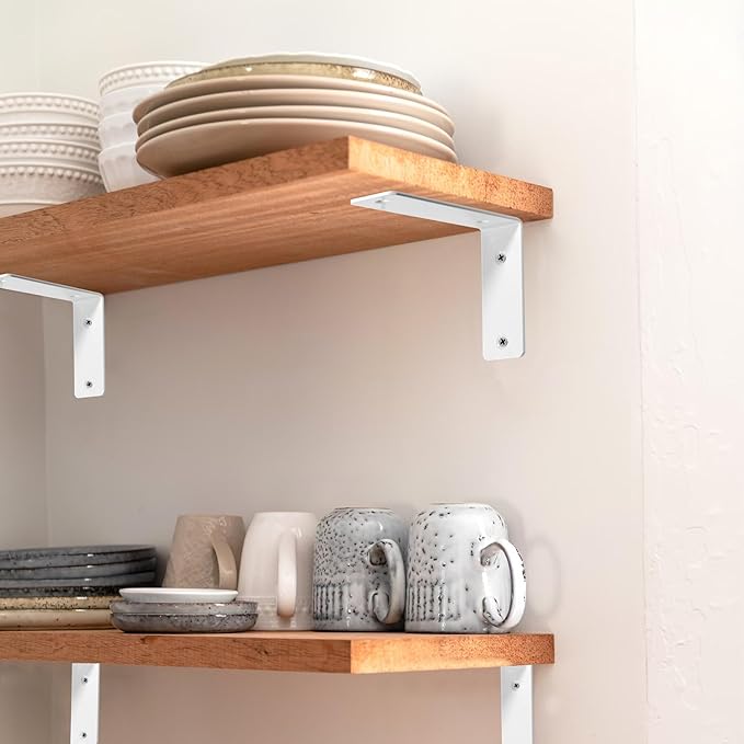 L Floating Shelf Brackets,4 Pack Heavy Duty L Brackets for Shelves, L 5" X H 4" White Metal Countertop Support Brackets,Wall Mounting for Wood