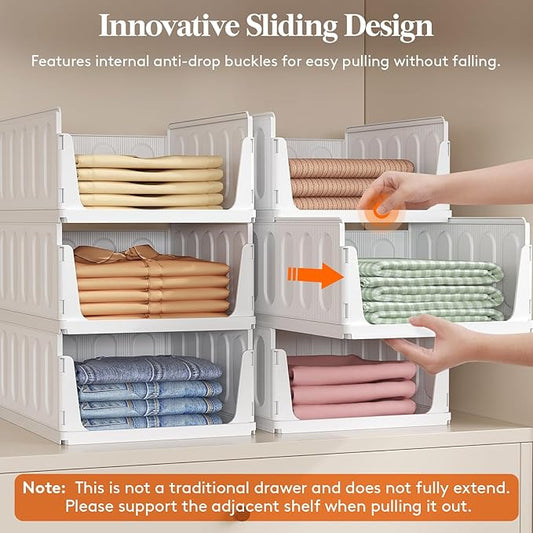 Lifewit 6 Pack Stackable Closet Organizers and Storage Basket for Clothes, Plastic Sweater Storage Bins for Wardrobe, Multifunctional Pants Organizer for RV, Pantry, Bathroom, Kitchen, Dorm, 24L