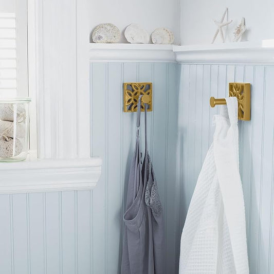 Autumn Alley Two Gold Hooks, Bathroom Towel Hook, Robe Hook Wall Mounted - Decorative Wall Hooks for Towel, Robe, Cast Coat and Door Hook for Bathroom Modern Unique Style, 2 Pack