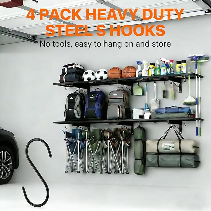 Garage Wall Shelving, 46" × 12" Wall Mounted Floating Shelf, Heavy Duty Shelves 190 LBS Load Capacity, Black Storage Rack for Shop, Shed, Closet, Basement, Laundry Room