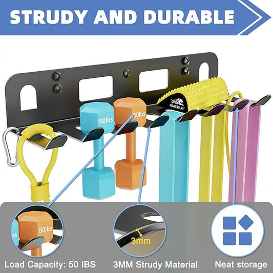 Multi-Purpose Gym Equipment Storage Rack for Resistance Bands,Heavy-Duty Wall-mounted Gym Home Rack for Exercise Bands,Yoga mat,Jump Ropes,Barbells,Home Gym Accessories Organization Storage Rack