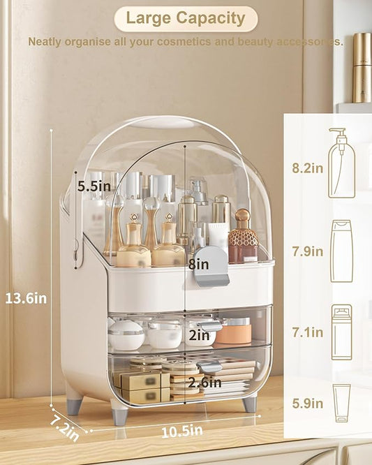 Makeup Organizer Countertop, Skincare Holder Bathroom Counter Organizer, Storage Box Cosmetic Display Cases, Teen Girl Gifts Make up Organizers for Vanity, Dresser (Sliver)