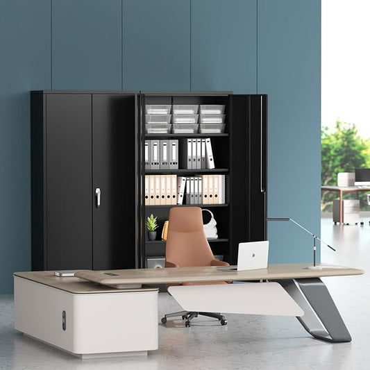 INTERGREAT Metal Storage Cabinet, 72” H Storage Cabinet with 2 Doors and 4 Adjustable Shelves for Office, Home, Garage, Pantry (Assembly Required, Black)