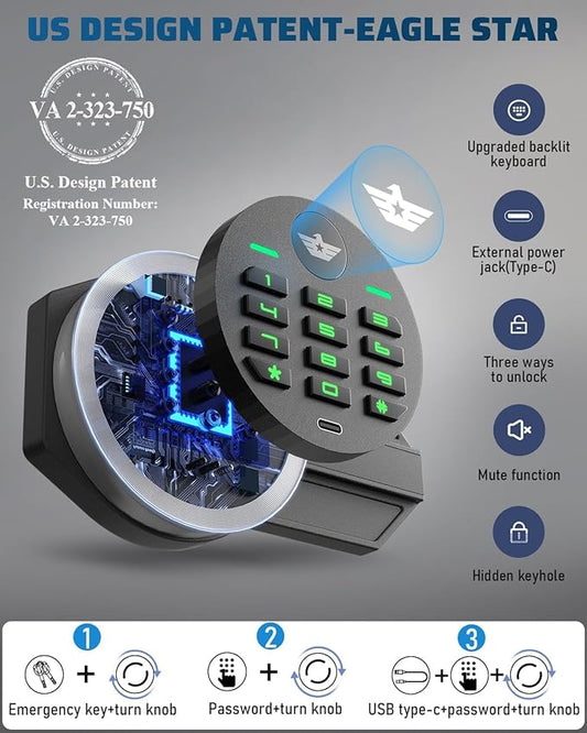 kavey 1.7 Cub Safe Box, Home Safe with Digital Keypad and Dual Alarm System, Money Safes box With Mute Function and LED Light, Safes with Removable Shelf, Safes for Money Valuables