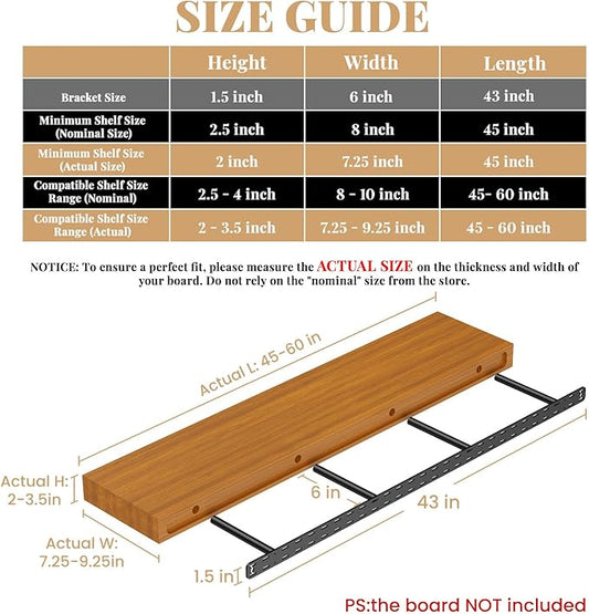 1 Pack Large Shelf Brackets Long Floating Shelf Bracket Invisible Floating Shelf Hardware Heavy Duty Floating Mantel Brackets(43"X6"X1.5" with Tools)
