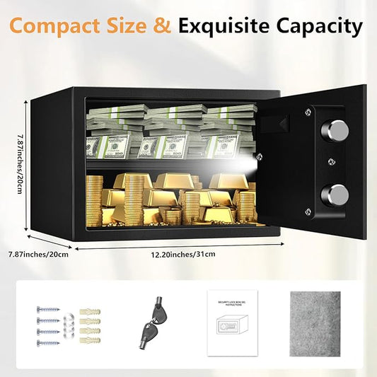 0.4 Cub Small Safes for Home Use, Security Safe Box with Spare Keys, Alarm System, Programmable Keypad and Removable Shelf, Anti-Theft Digital Steel Home Safe for Document Money Medicine Valuables