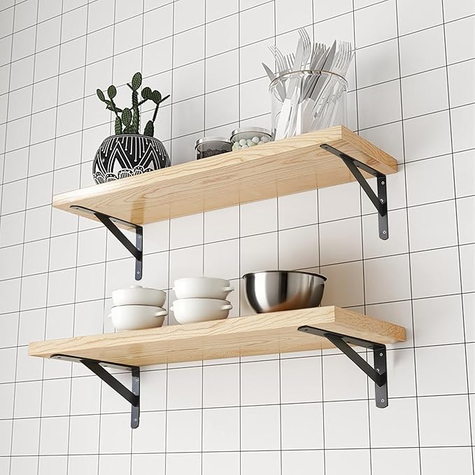 4 Pack L 6" x H 4" Heavy Duty Shelf Brackets with Screws Open Floating Shelving Bracket L Brackets Black Metal Shelf Brackets for Shelves, Room, Pantry,Garage