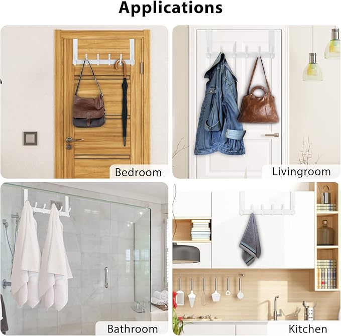 Over The Door Hooks, Door Hanger Hooks for Hanging, Over The Doors Towel Racks for Bathroom with 12 Coat Hook, Coat Rack Bathroom Accessories(1 Pack, White)