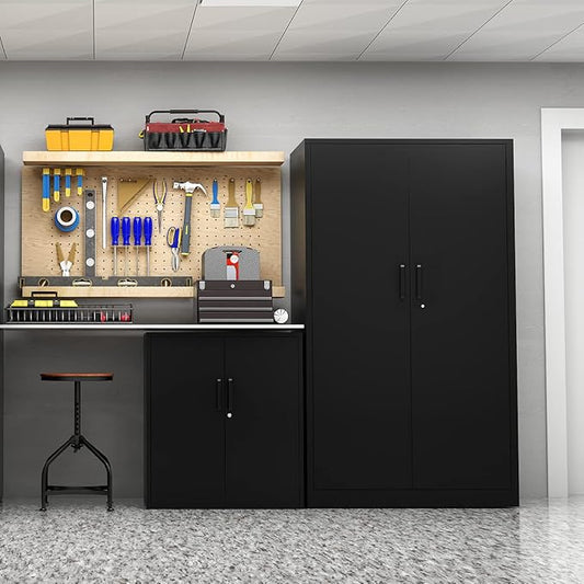 MIIIKO Metal Storage Cabinet with Locking Doors, Black Garage 5 Shelves, 18'' Deep Locker for Garage, Industrial, Commercial, Workshop and Basement