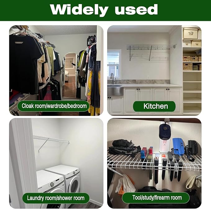 4 Pcs 12 Inch Wire Shelf Brackets, Metal Support Brackets with 8 Wire Shelf Clips and 2 End Brackets, Wire Closet Support Shelving for Closet Shelves Racks and Wardrobe