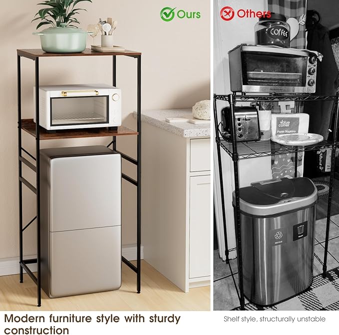 Mini Fridge Shelf Mini Fridge and Microwave Stand Over Mini Fridge Storage Rack Height Adjustable Microwave and Fridge Stand Suitable for Dorm, Kitchens, Offices, Brown
