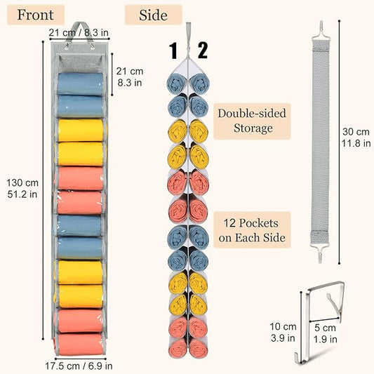 Lirex Scarf Storage Organizer with 24 Pockets, Yoga Legging Storage Organizer for Family Closet Bedroom, Light Grey