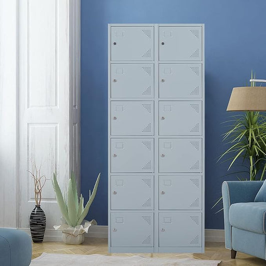 Metal Locker with 6 Doors, 71" Lockers for Employees Steel Storage Locker, Lockable Locker Cabinet for School, Gym, Home Office and Garage(Grey)