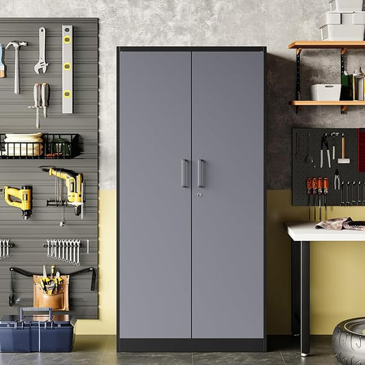 Metal Garage Storage Cabinet, 71/ inchs Locking Storage Cabinet with 2 Doors and 4 Adjustable Shelves, Lockable Metal Cabinet for Office,Home,Garage,Gym,School(Gray Black) SC9005D