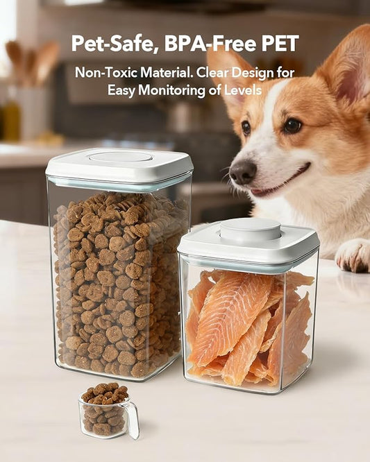 Dog Food Storage Containers Set with One-Touch Lid, (2 × 4.22 QT / 4.0 L) BPA-Free Cat Food Storage Container,Stackable Durable PET with 130ml Scoop, for Kibble & Treats Organization