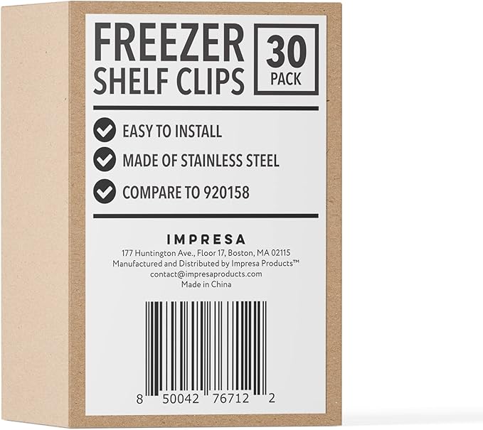 IMPRESA 30 Pack Commercial Freezer Shelf Clips - Compatible with True & Other Commercial Refrigerators - Model 7122 Stainless Steel - Freezer & Refrigerator Shelf Clip Support
