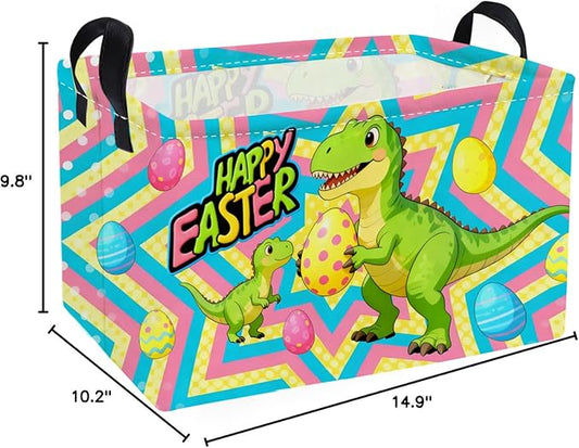 Essme Rectangular Easter Dinosaur Baskets,Kids Storage Basket with Handles for Boys Room Decor, Boys Box,Cute Storage Bin(Easter dinosaur)