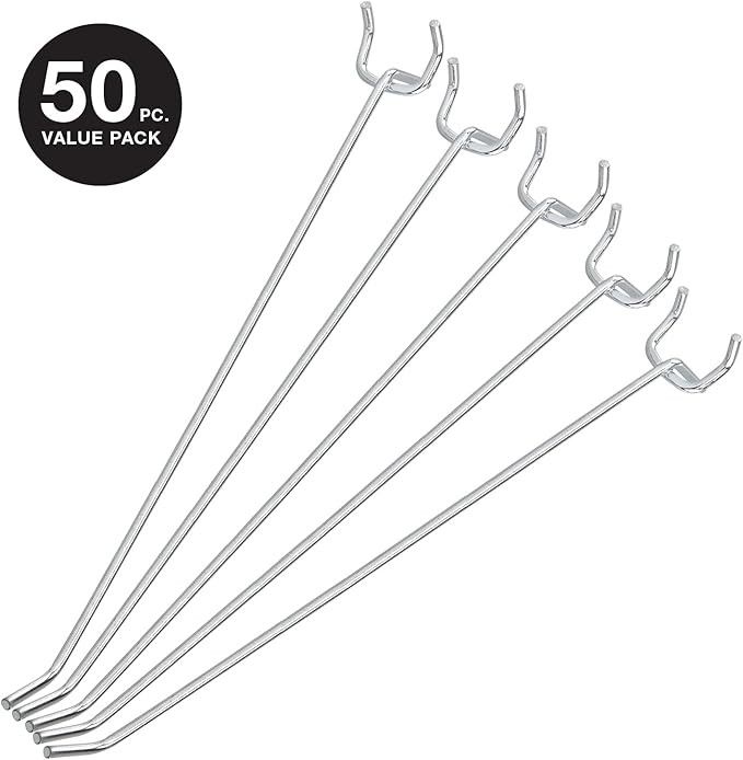 Neiko 53104A 8” Pegboard Hook Organizer Kit, 50 Pack, Hanging Hooks Set for Garage Organization, Great for Wall Hanging and Shelving, Tool Storage, Craft Organizing