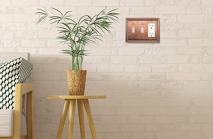 Henne Bery Sunken Pearls Heavy Duty Decorative Wall Plate Switch Plate Outlet Cover (Double Toggle/Single Decorator, Antique Copper)
