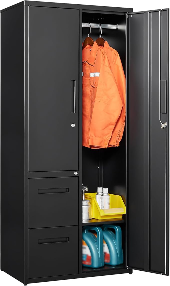 Letaya Metal Storage Cabinets with Drawers, Staff Locker with Lock Door and Shelves-Wardrobe Clothing/File/Tool Storage for Office, Home, School, Employee,Gym,Fire Department,Garage (Black)