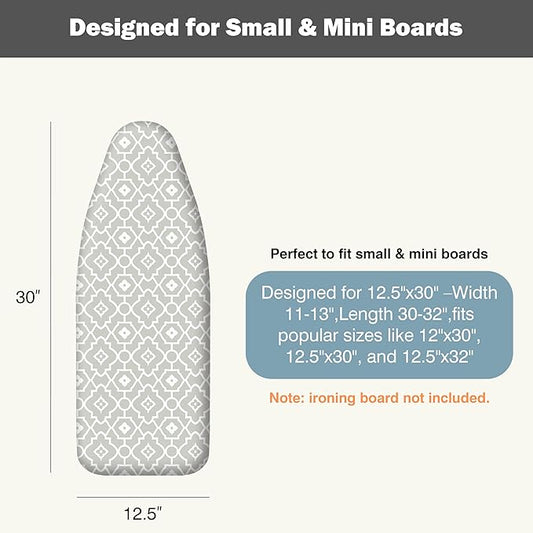 Small Ironing Board Cover and Pad 12.5"x30" Small Iron Board Cover with Padding, Tabletop Mini Ironing Board Cover and Pad Small Size, Cotton Canvas,Heat Resistant, Drawstring Geometric
