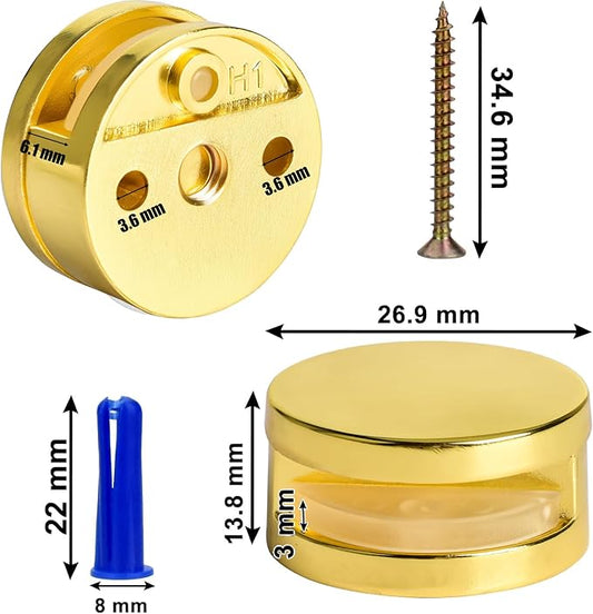 Golden Upgraded 3-5mm Frameless Mirror Mounting Hardware 4 Pack Dual-Screw Fixing Mirror Mounting Kit with Heavy Duty Long Screws and Anchors (4 Pack)