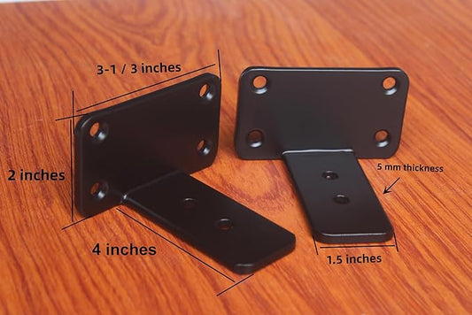 6 Pack - 4 inch Black Hidden L Shelf Bracket (1/5 Inch Thicked) Iron Floating Shelf Brackets Rustic Industrial Metal Brackets for Shelf Support
