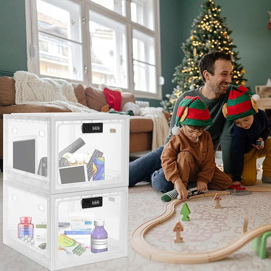 2 Pack Lock Box, Lockable Storage Box for Food/Snack/Medicines/Phone,Lock Boxes with Code for Personal Items, Childproof First AID Locked Cabinet