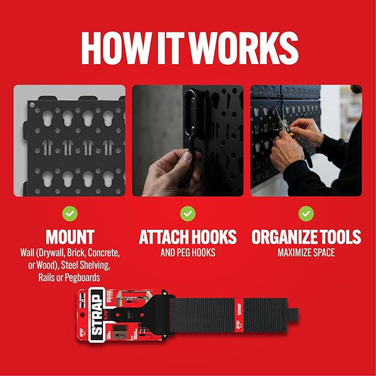 Smart T Wall Hook Strap | 6.75" Strap for Garage Organization, Heavy Duty, Durable, Space Saving Tool Holder - Wall Mount or Shelving Hooks