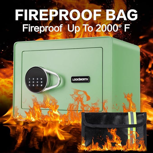 Safe for Home, Small Safe with Fireproof Bag, Removable Shelf, 1.0 Cubic Feet Digital Electronic Security Money Box for Cash, Document, Home, Office, Hotel Use, Green,9.84"D x 13.78"W x 9.84"H