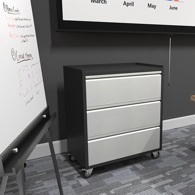 3 Drawer Rolling Garage Storage Cabinet, Small Metal Tool Cabinet with Drawer, Tool Chest & Cabinet for Workshop, Garden, Home, Office, Assembly Required, Black/Gray
