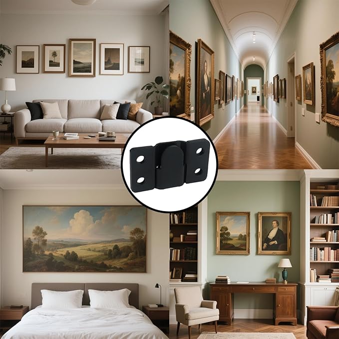 4 Pairs Stainless Steel Flush Mount Bracket Interlocking Headboard Hardware for Picture Hangers,Interlocking Heavy Duty Photo Frame Hook,Interlock Bracket Furniture Connector (Black)