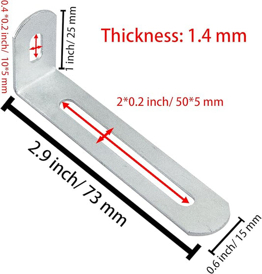 2.9"x1"x0.6"Adjustable Right Angle Brackets Metal L Bracket Heavy Duty 90 Degree Corner Fastener L-Shape Corner Brace Support Silver Shelf Bracket , 10Pcs