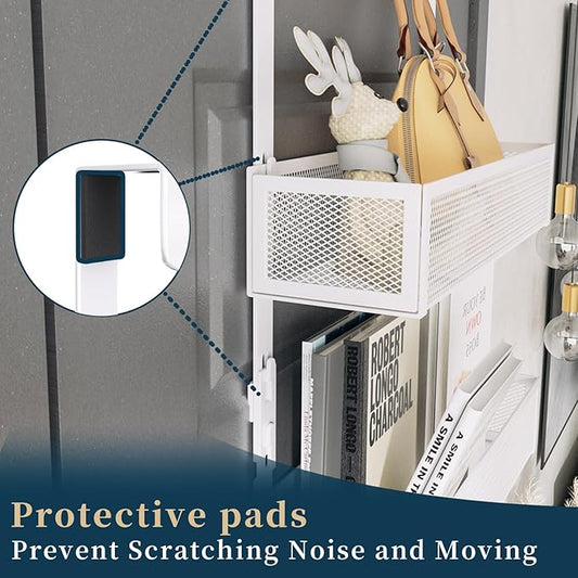 Consumest Over The Door Organizer Hooks, Door Hanger with 9 Coat Hooks & 2 Mesh Basket, Rustproof Back Storage Organizer for Bathroom, Kitchen, Bedroom-White (for 1.76in Doors)