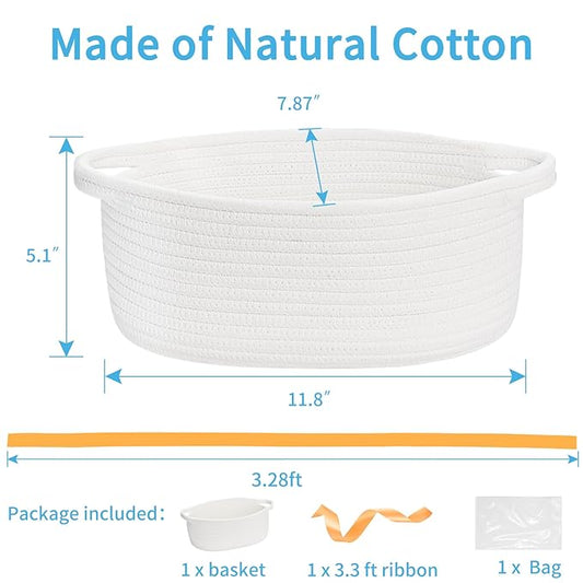 ABenkle Small Basket Empty Gift Basket, Decorative Boho Rope Woven Nursery Storage Organizer Dog Toy Baskets for Baby Showers Christmas Easter with Gift Bags and Ribbons, 12"X 8" X 5"