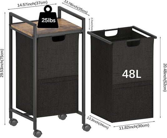 Laundry Hampers,Laundry Basket, Laundry Sorter with Top Shelf & Removable Washable Bags & Side Pockets for Laundry Room organization, Bathroom and Dorm, Rustic Brown and Black