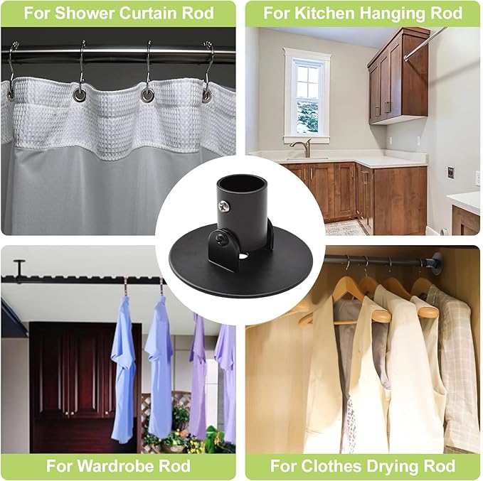 4pcs Shower Curtain Rod Bracket Black Flange Closet Rod Holder for Wall Mounting Titanium Steel Single Swivel Flange Rod Bracket with Screws