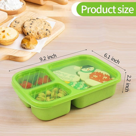 4 Pack Bento Lunch Box Set 3 Compartment Wheat Straw Meal Prep Food Storage Containers Plastic, Microwave and Dishwasher Safe(Jewel Brights)